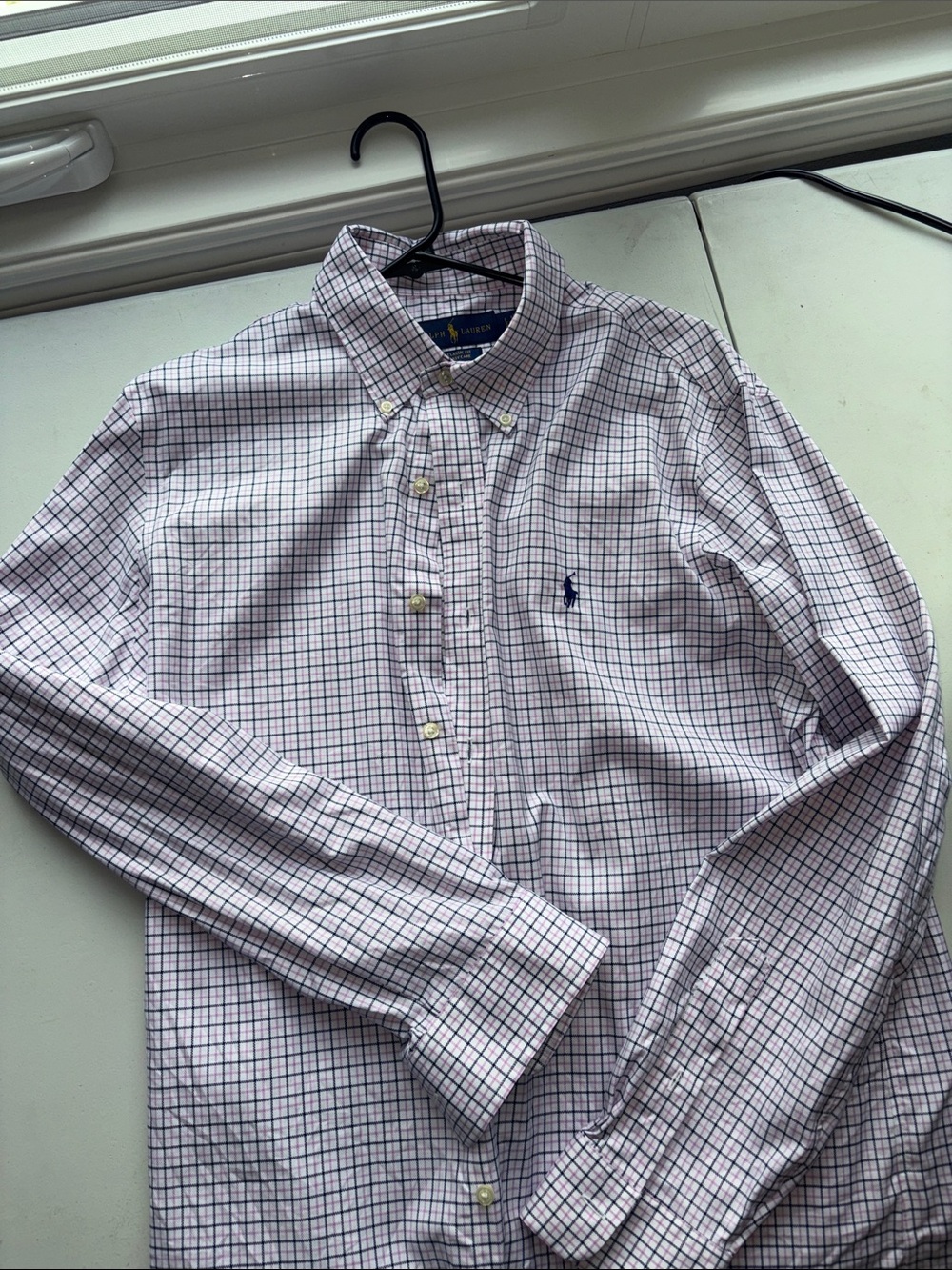 Ralph Lauren Men’s Light Pink and Navy Check Button-Down Shirt